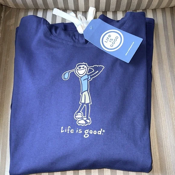 Life is Good Golf Crusher Long Sleeve Hooded Tee Shirt Golfer. Size Medium Navy - Picture 4 of 11